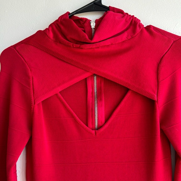 EUC Arden B Red Bodycon Bandage mini Dress Mock Neck Long Sleeve XS - Picture 3 of 7